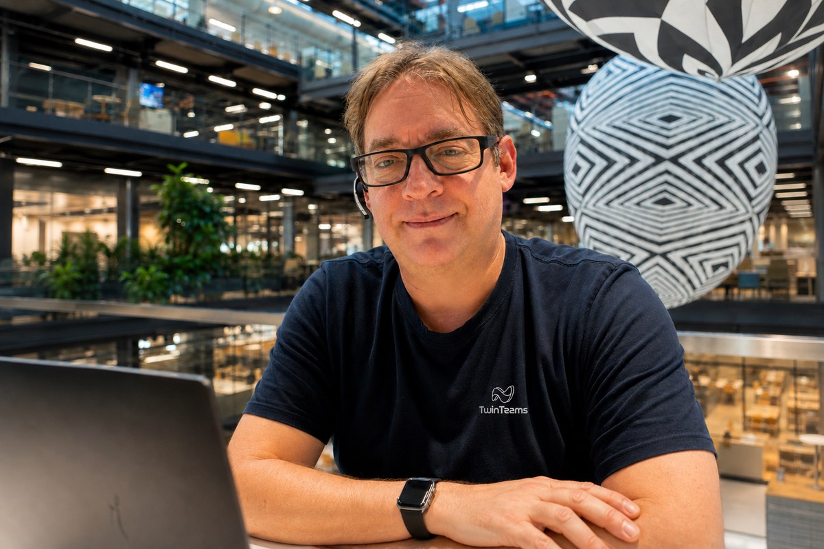 Paul Mortimer, founder of TwinTeams, at a laptop